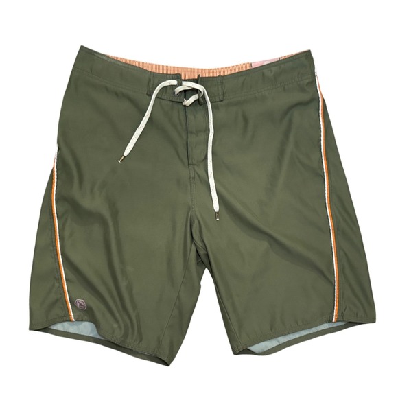 Vintage Old Navy Olive Green Swim Trunks Men's Size L Orange White Accent Y2K - Picture 1 of 6